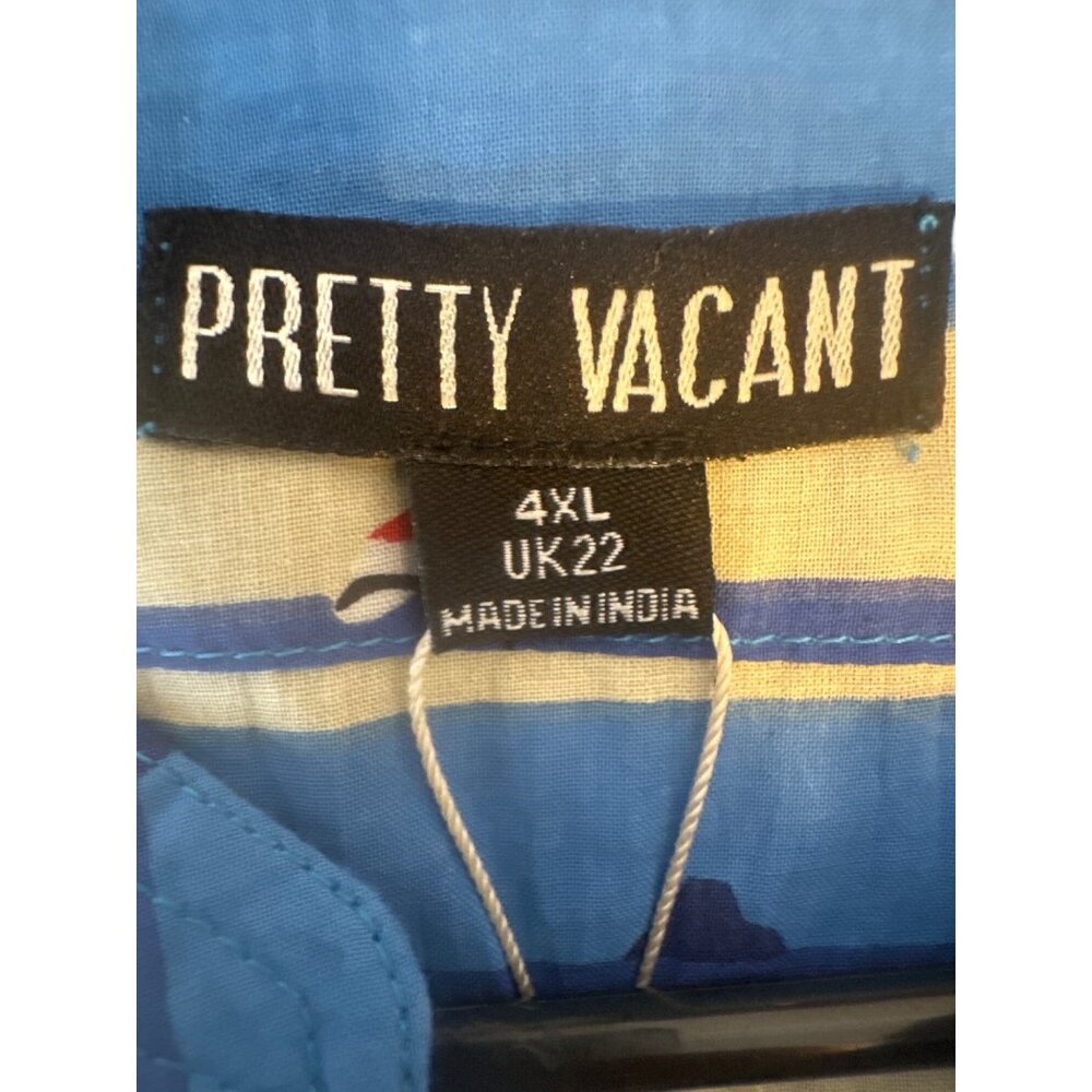 2/$30 Pretty Vacant 4XL Sleeveless Button-Up Shirt Blue Beige Print Cotton Blend - Picture 6 of 16